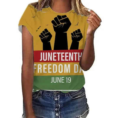 Women Casual Juneteenth Letter Print Short-Sleeved T-Shirt