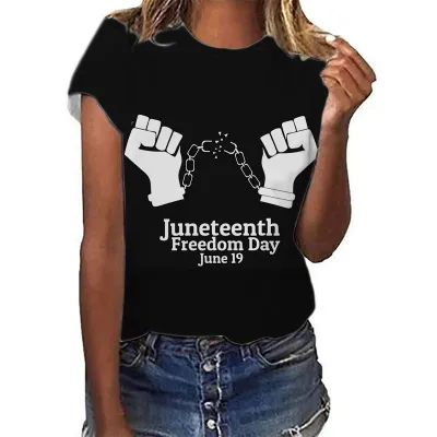 Women Casual Juneteenth Letter Print Short-Sleeved T-Shirt