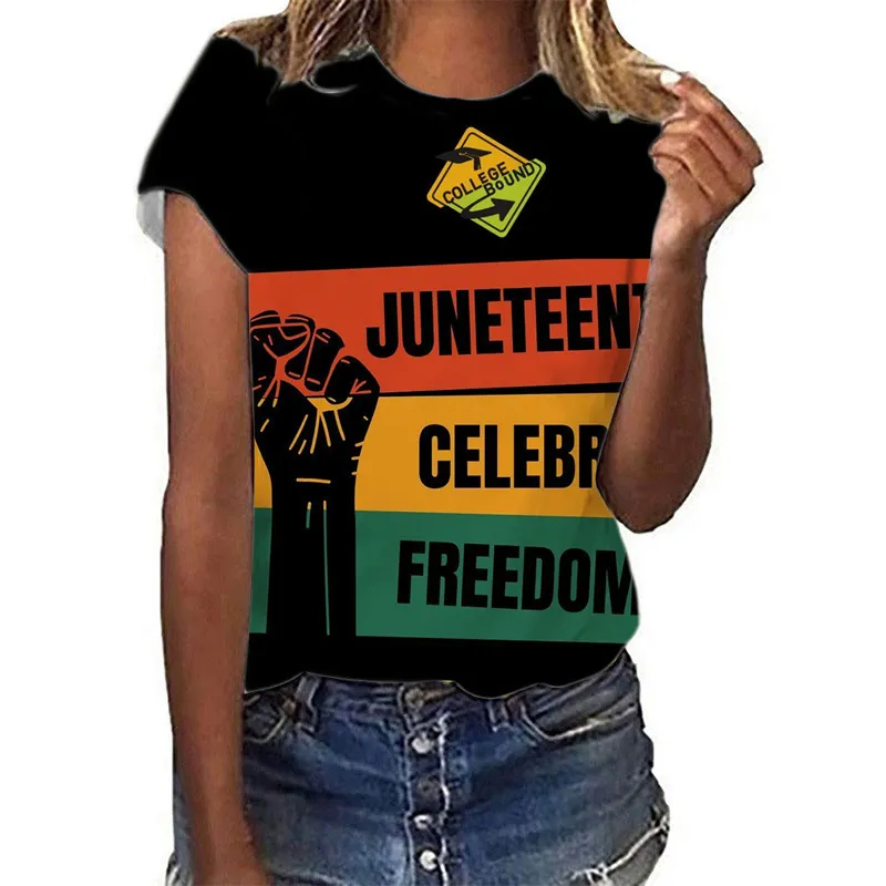 Women Casual Juneteenth Letter Print Short-Sleeved T-Shirt