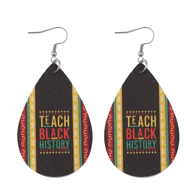 Juneteenth Black Festival Calendar Theme Drop Shape PU Leather Party Earrings