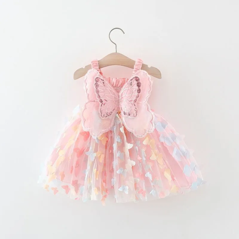 Kids Baby Girls Cute Butterfly Mesh Cami Party Tutu Princess Dress Cotton Cartoon