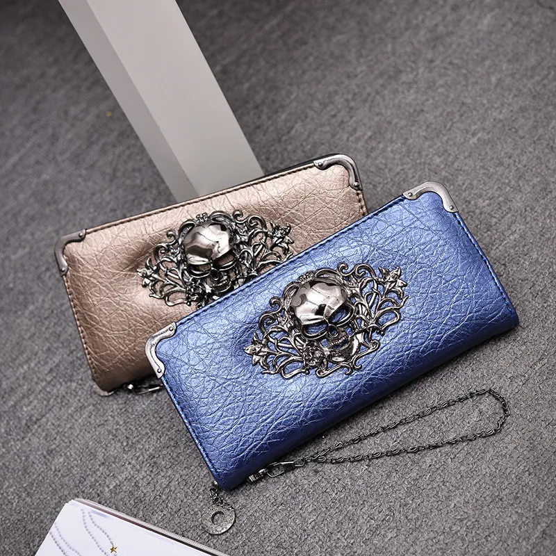 Women Fashion Creative Skull Print PU Clutch Long Purses