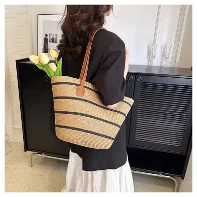 Simple Large Capacity Straw Woven Tote Shoulder Bag