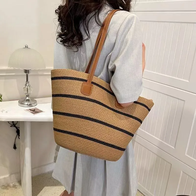 Simple Large Capacity Straw Woven Tote Shoulder Bag