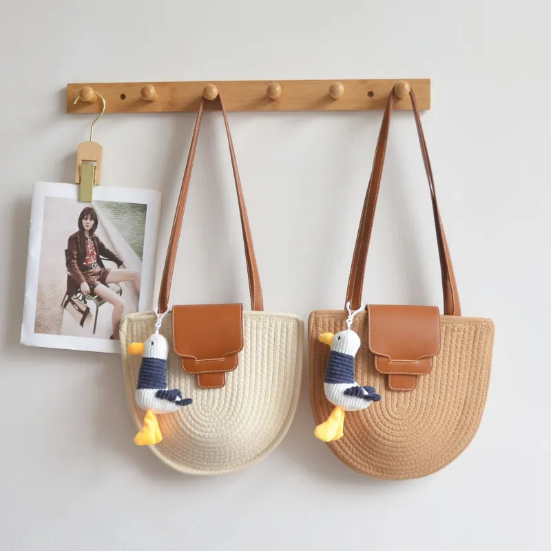 Simple Large Capacity Semi-Circular Straw Woven Tote Shoulder Bag