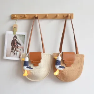 Simple Large Capacity Semi-Circular Straw Woven Tote Shoulder Bag