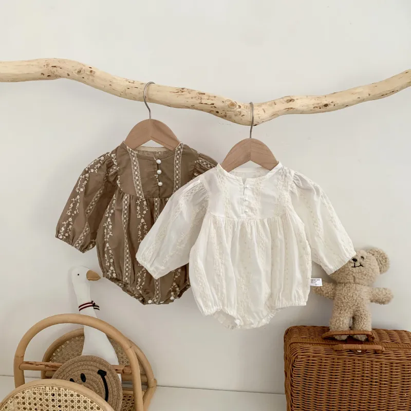Kids Baby Girls Casual Cute Tiny Flower Long Sleeve Round Neck Romper Cotton 95%