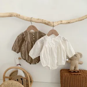 Kids Baby Girls Casual Cute Tiny Flower Long Sleeve Round Neck Romper Cotton 95%