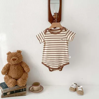 Kids Baby Boys Girls Casual Cute Stripe Short Sleeve Round Neck Romper Triangle Climb Cotton 95%