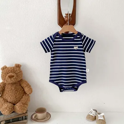 Kids Baby Boys Girls Casual Cute Stripe Short Sleeve Round Neck Romper Triangle Climb Cotton 95%