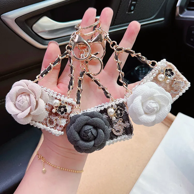 Women Fashion Creative Camellia Mobile Phone Bag Model Keychain Pendant