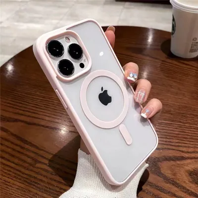 Women Simple Matte Magnetic Clear Acrylic Apple Phone Protective Case