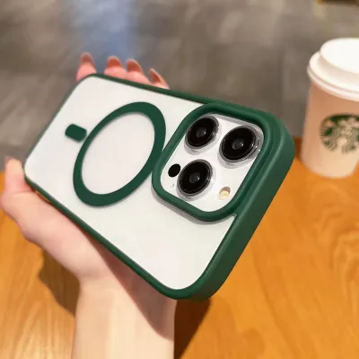Women Simple Matte Magnetic Clear Acrylic Apple Phone Protective Case