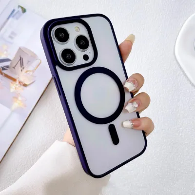Women Simple Matte Magnetic Clear Acrylic Apple Phone Protective Case
