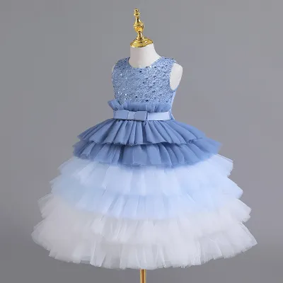 Kids Toddler Big Girls Sequins Gradient Color Mesh Sleeveless Party Tutu Princess Dress