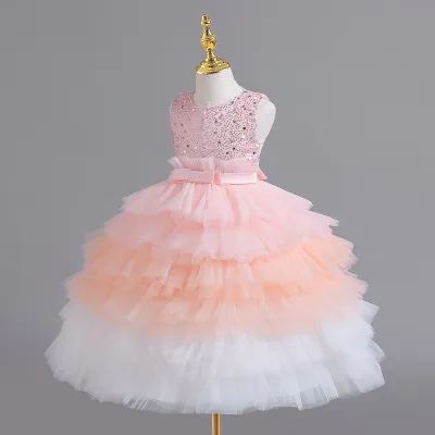 Kids Toddler Big Girls Sequins Gradient Color Mesh Sleeveless Party Tutu Princess Dress