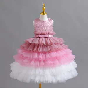 Kids Toddler Big Girls Sequins Gradient Color Mesh Sleeveless Party Tutu Princess Dress