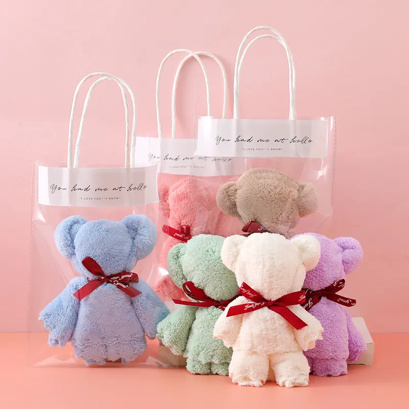 Creative Coral Fleece Bear Shaped Towel Party Gift 30x30 cm