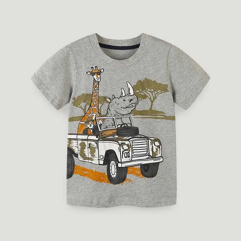 Kids Toddler Boys Casual Cartoon Print Short Sleeve Round Neck Cotton T-Shirt