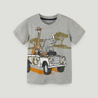 Kids Toddler Boys Casual Cartoon Print Short Sleeve Round Neck Cotton T-Shirt