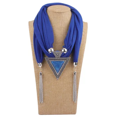 Women Fashion Ethnic Style Triangle Pendant Tassel Necklace Scarf