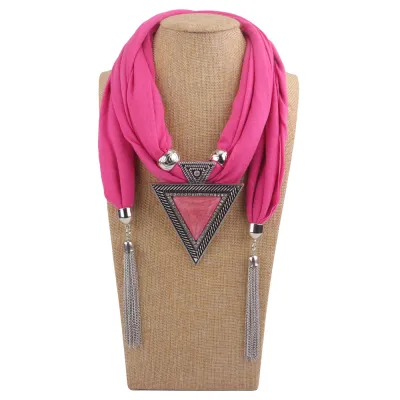Women Fashion Ethnic Style Triangle Pendant Tassel Necklace Scarf