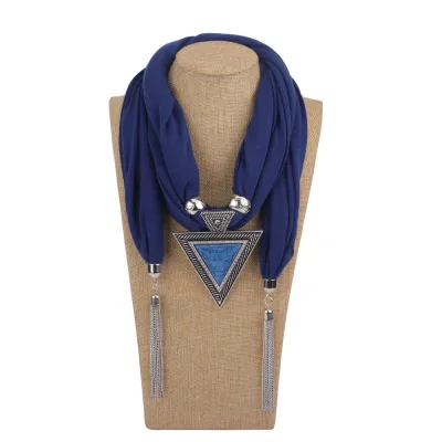 Women Fashion Ethnic Style Triangle Pendant Tassel Necklace Scarf
