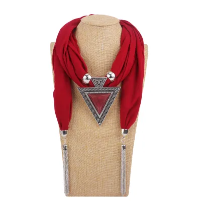 Women Fashion Ethnic Style Triangle Pendant Tassel Necklace Scarf