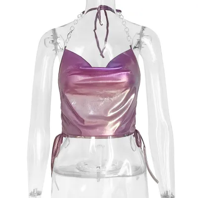 Women Sexy Backless Neck Strap Cropped Top