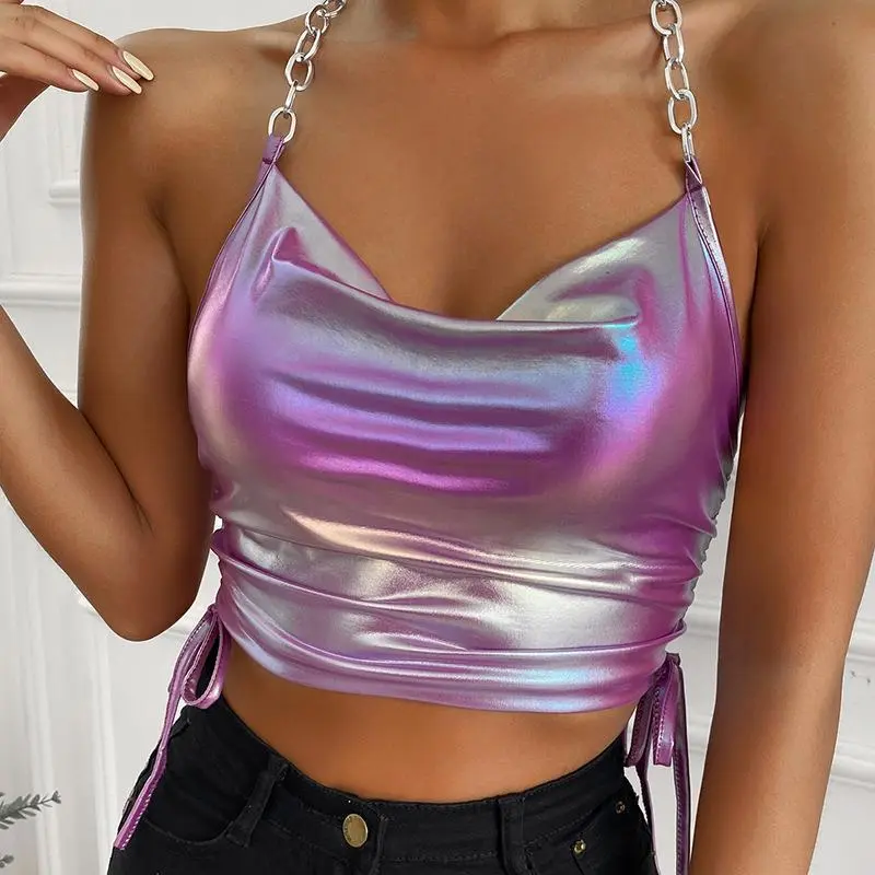 Women Sexy Backless Neck Strap Cropped Top