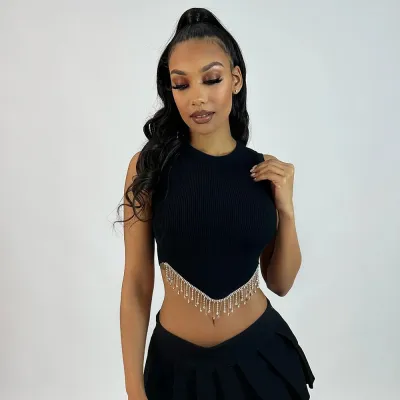 Women Fashion Tassel Tank Top Slim Fit