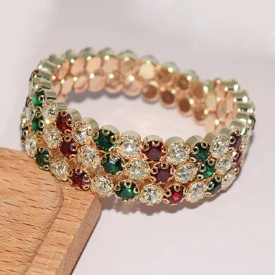 Women Fashion Exaggerated Three Row Rhinestone Bracelet Punk