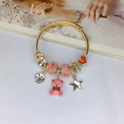 Women Fashion Cute Bear Stainless Steel Bracelet