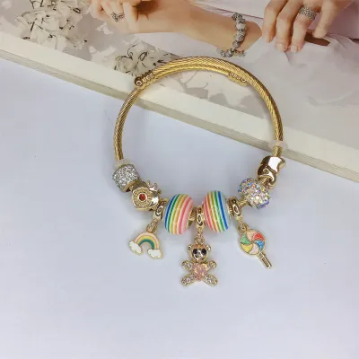 Women Fashion Cute Bear Stainless Steel Bracelet