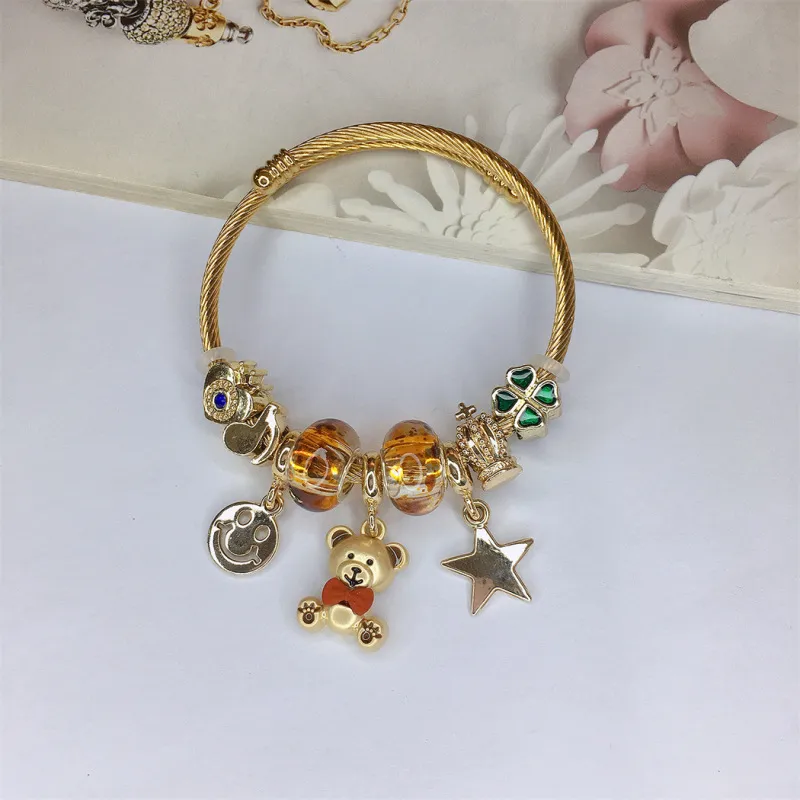 Women Fashion Cute Bear Stainless Steel Bracelet