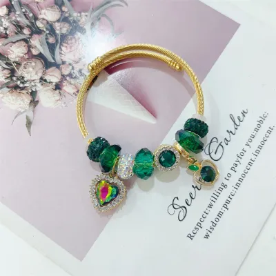 Women Fashion Heart Hollow Apple Rhinestone Titanium Steel Bracelet