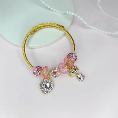 Women Fashion Heart Hollow Apple Rhinestone Titanium Steel Bracelet