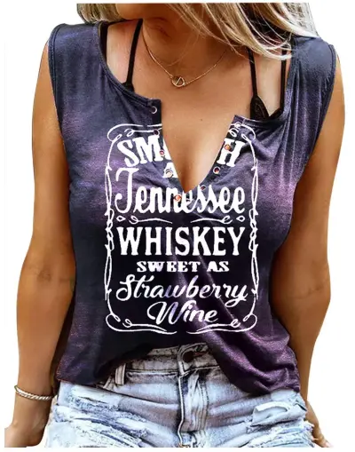 Women Sexy Letter Slogan Print V-Neck Tank Top