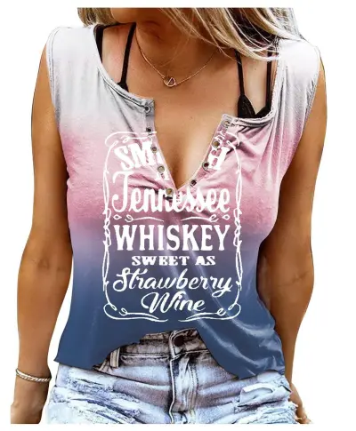 Women Sexy Letter Slogan Print V-Neck Tank Top