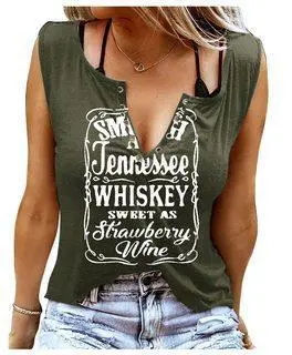 Women Sexy Letter Slogan Print V-Neck Tank Top