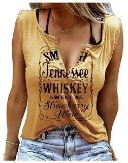 Women Sexy Letter Slogan Print V-Neck Tank Top
