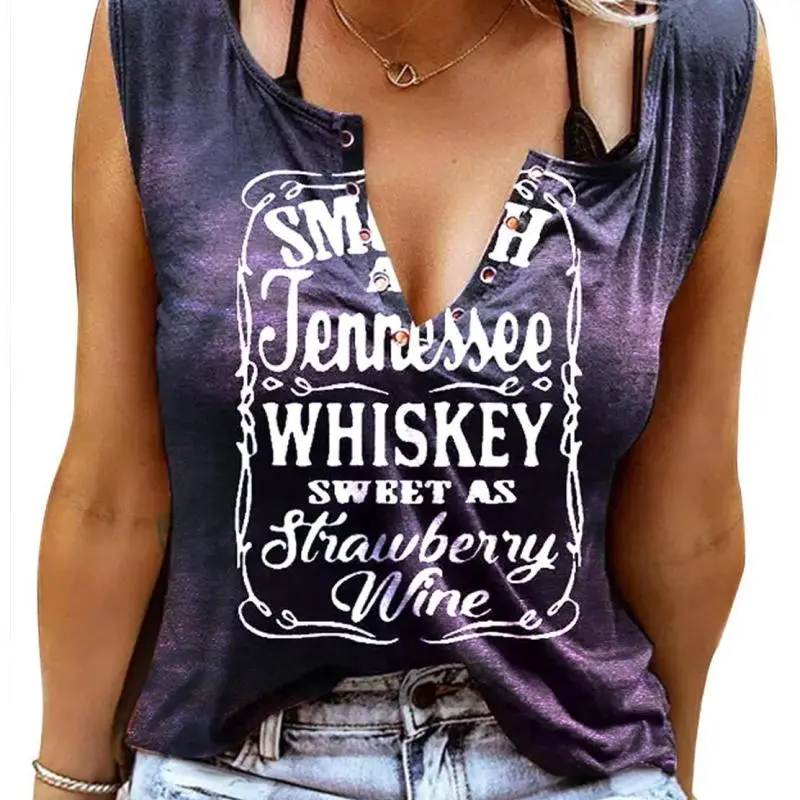 Women Sexy Letter Slogan Print V-Neck Tank Top