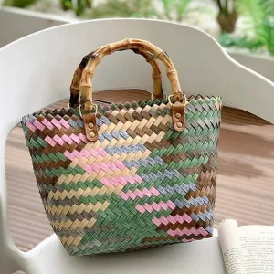Vintage Large Capacity PVC Woven Bag Handbag