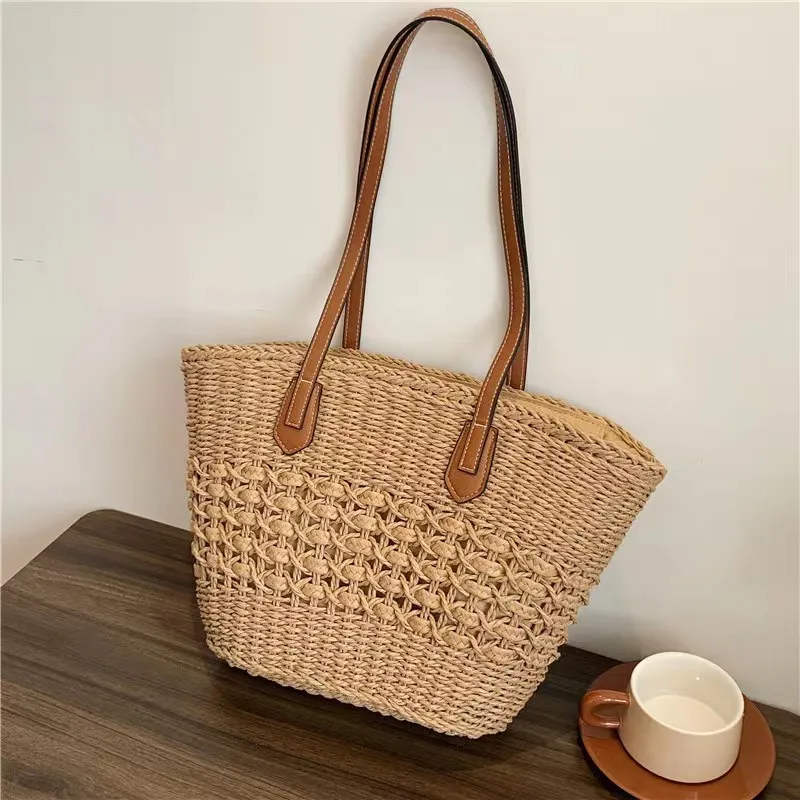Simple Straw Woven Large Capacity Tote Bag Shoulder Bag