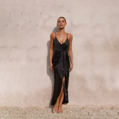 Women Fashion Solid Color Sling Style Maxi Dress