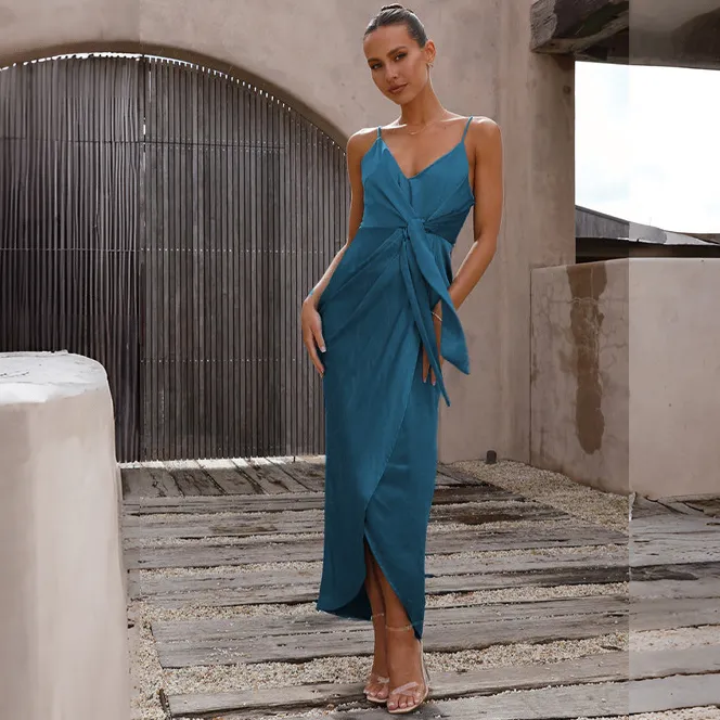 Women Fashion Solid Color Sling Style Maxi Dress