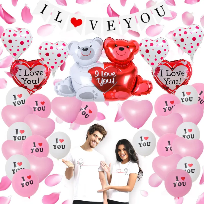 Valentine Day 12 Inch Heart-Shaped Letter Printing Thick Latex Balloon Decoration 50-Bag