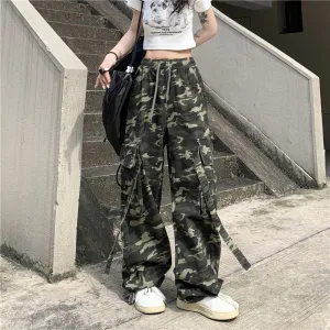 Camouflage Overalls Women Loose Pocket Cargo Pants