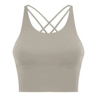 Women Yoga Solid Color Cross Backless Sports Bra