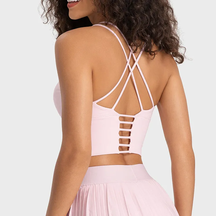 Women Yoga Solid Color Cross Backless Sports Bra
